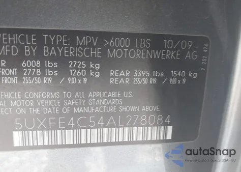 2010 BMW X5 xDrive30I from USA, damaged, VIN 5UXFE4C54AL278084